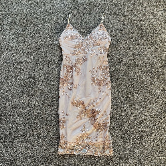 Champagne gold midi dress size small - Picture 1 of 5